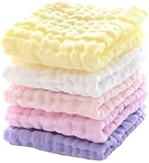 MUKIN Baby Muslin Washcloths, Natural Cotton, Soft Newborn Face Towel, 5 Pack, 12 x 12 inches (Wh...