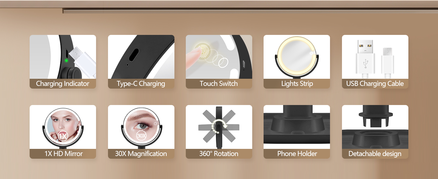 portable makeup mirror with light