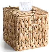KALEKAIL Rattan Tissue Box Cover with Lid, Wicker Tissue Box Holder Square, Boho Decorative Woven...
