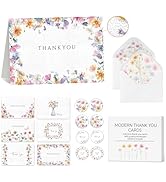 Racrico 24 Thank You Cards with Envelopes and Stickers – 6 Elegant Floral Embossed Designs, 4x6” ...
