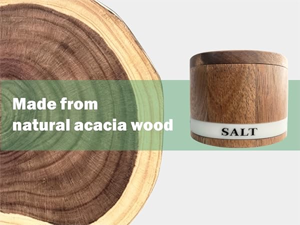 ThougrLyh Acacia Wood Salt Cellar with Swivel Lid and Built-in Spoon for Countertop Spice Storage