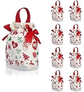 Liobelon Small Christmas Gift Bags with Handle,8Pieces Christmas Drawstring Gift Bags Small Canva...