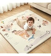 Joypony Baby Play Mat for Floor 50x50, 1.5” Thick Vegan Leather Crawling Mat with Removable Cover...