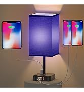 Bedside Table Desk Lamp with 3 USB Charging Ports 2 Outlets Power Strip,Black Charger Base with B...