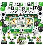 Soccer Birthday Party Decorations Includes Banner, Backdrop, Foil & Latex Balloons, Cake & Cupcak...