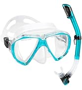 Snorkel Set Adult Snorkeling Gear Anti-Fog Panoramic Scuba Diving Mask and Dry Snorkel Tempered G...