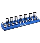 MIXPOWER 1/2" Metric Magnetic Socket Organizer, Holds 18 Sockets and 1 Socket Adapter, Blue, Metr...
