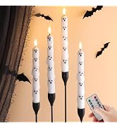 Eywamage Halloween Flameless Taper Candles with Remote, White Ghost LED Candlesticks Battery Oper...