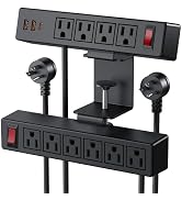 Dual Layer Desk Clamp Power Strip Surge Protector, Under Desk Power Strip with 10AC Outlets & 3 U...