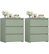 FOTOSOK Nightstand Set of 2 White Nightstand with 3 Drawers, White Bedside Table Night Stand for ...