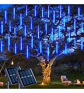 JMEXSUSS 2 Pack Solar Meteor Shower Lights, 16 Tube 288 LED Blue Meteor Christmas Lights, Solar C...