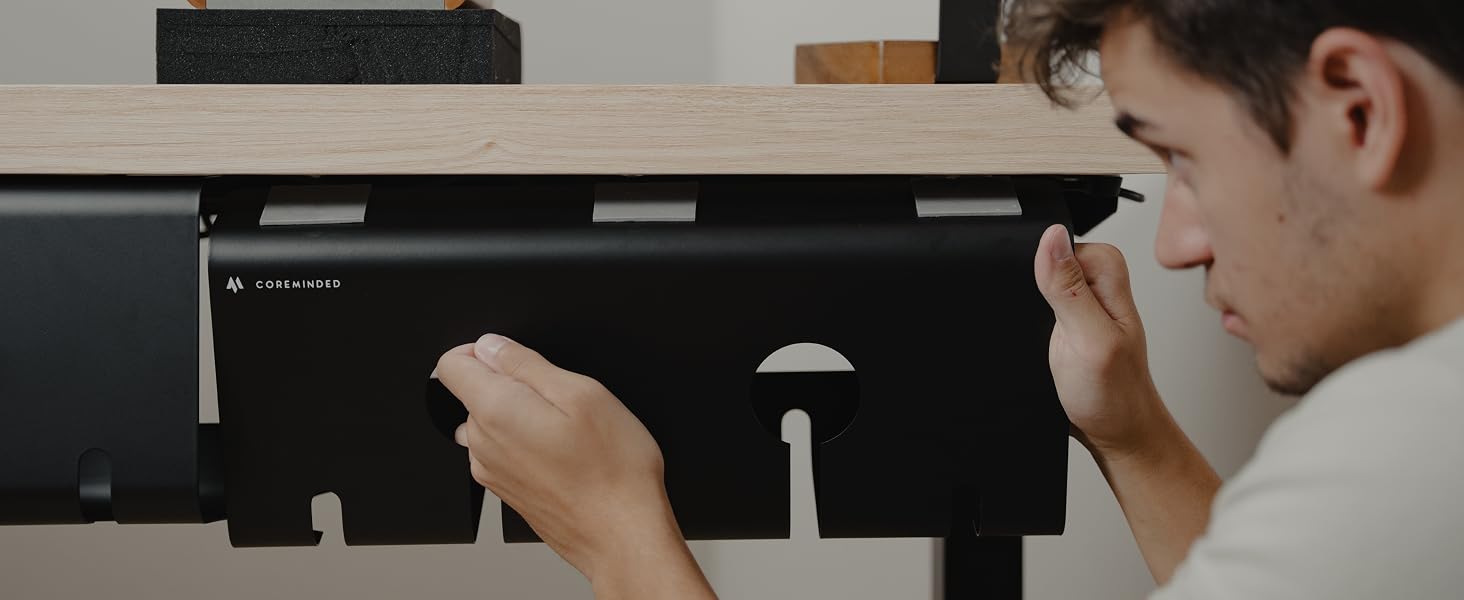 shelf for under desk, power strip mounting bracket, cord management mesh