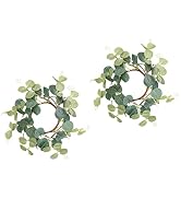 2Pcs Easter Candle Ring Eucalyptus Leaves Wreath Pillar Candle Holders Mini Green Leaves Wreath T...