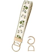 PJYTAC Floral Keychain for Women Cute Double-Sided Embroidered Wristlet | Removable D-Ring for Ca...