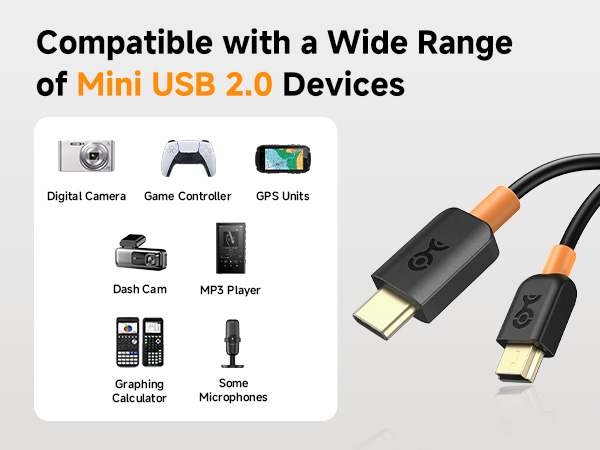 USB C to Mini USB 2.0 cable for syncing and charging legacy devices