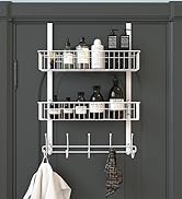 Aimeaihe Over The Door Hooks, Door Hanger Towel Rack with 5 Coat Hooks & 2 Mesh Basket, Over Door...