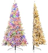 Goplus 7 FT Half Snow Flocked Christmas Tree, Pre-Lit Artificial Hinged Xmas Tree with 852 PE & P...