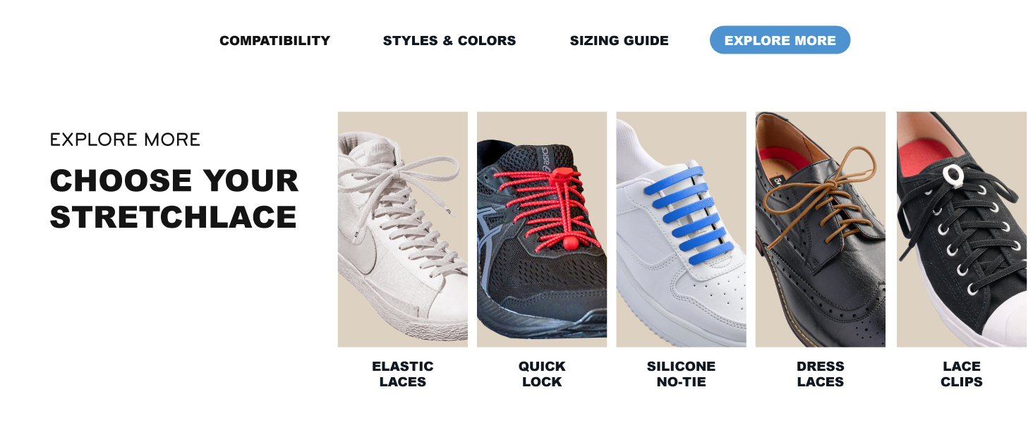 Elastic shoelaces for boots and cleats, plus flat, round, and kids elastic shoelaces.