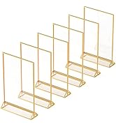 Gold Picture Frames Double Sided - 6 Pack - 8.5x11 Acrylic Gold Table Number Holders, Clear Easel...