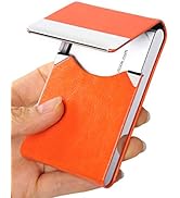 JuneLsy Business Card Holder Case - Professional PU Leather Business Card Case Metal Name Card Ho...