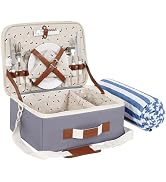 Picnic Basket Set for 2 - Fabric Picnic Basket with Waterproof Blanket & Insulated Liner, Large H...