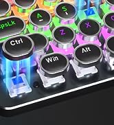 Typewriter Mechanical Gaming Keyboard with Mouse, Metal Panel Retro Keyboard with Round Keycap Bl...