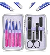 MORGLES Tweezers Set 9 Pcs Nail Clipper Kit with Case for Eyebrows Grooming | 5 Tweezers, Clipper...