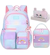 Jcobvig 3Pcs Kids Backpack For Girls,Cute Rainbow Student School Backpack With Lunch Bag Pen Bag ...