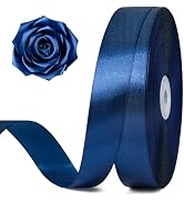Jutieuo 100 Yards 1 Inch Dark Blue Satin Ribbon, Solid Craft Fabric Ribbon for Christmas Gift Wra...