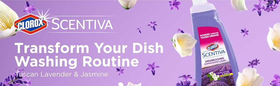 Clorox, Scentiva, Dish Soap, degreasing, dishwashing, liquid, Lavender, Coconut, Jasmine, Blossoms