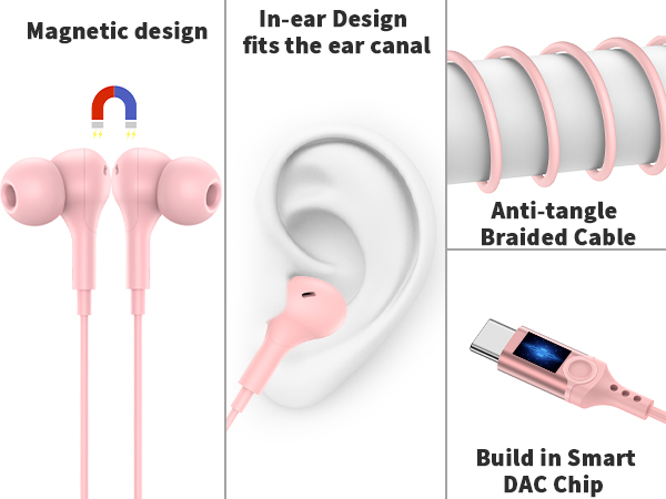 USB C earbuds wired in-ear headphones