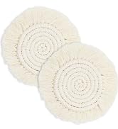 Boho Coasters Set of 2, Cute Drink Coasters Absorbent for Desk, Farmhouse Handmade Woven Macrame ...