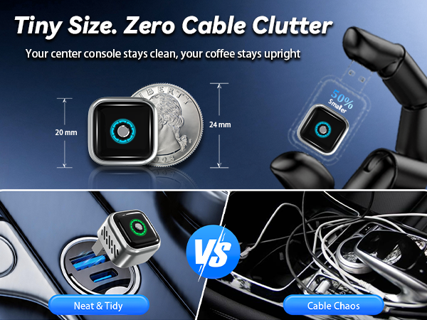 Compact wireless CarPlay adapter saves space and keeps your car console clean and organized