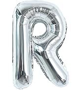 TONIFUL 40 Inch Large Silver Letter R Balloons, Foil Mylar Big Letter Balloons for Birthday Party...