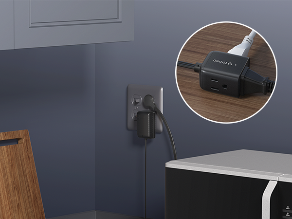 flat extension cord black