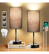 ZJOJO Table Lamp for Bedroom Set of 2, Bedside Small Lamps with 3 Way Dimmable Rocker Switch and ...
