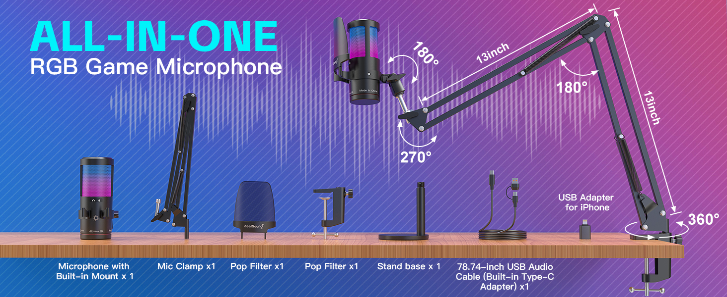 USB Mic Boom Arm for Streaming,Podcast,Twitch,YouTube