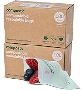Compostic Home Compostable Resealable Snack Bags (6"x 3.5"), Microwave & Freezer Safe, Organic Fo...