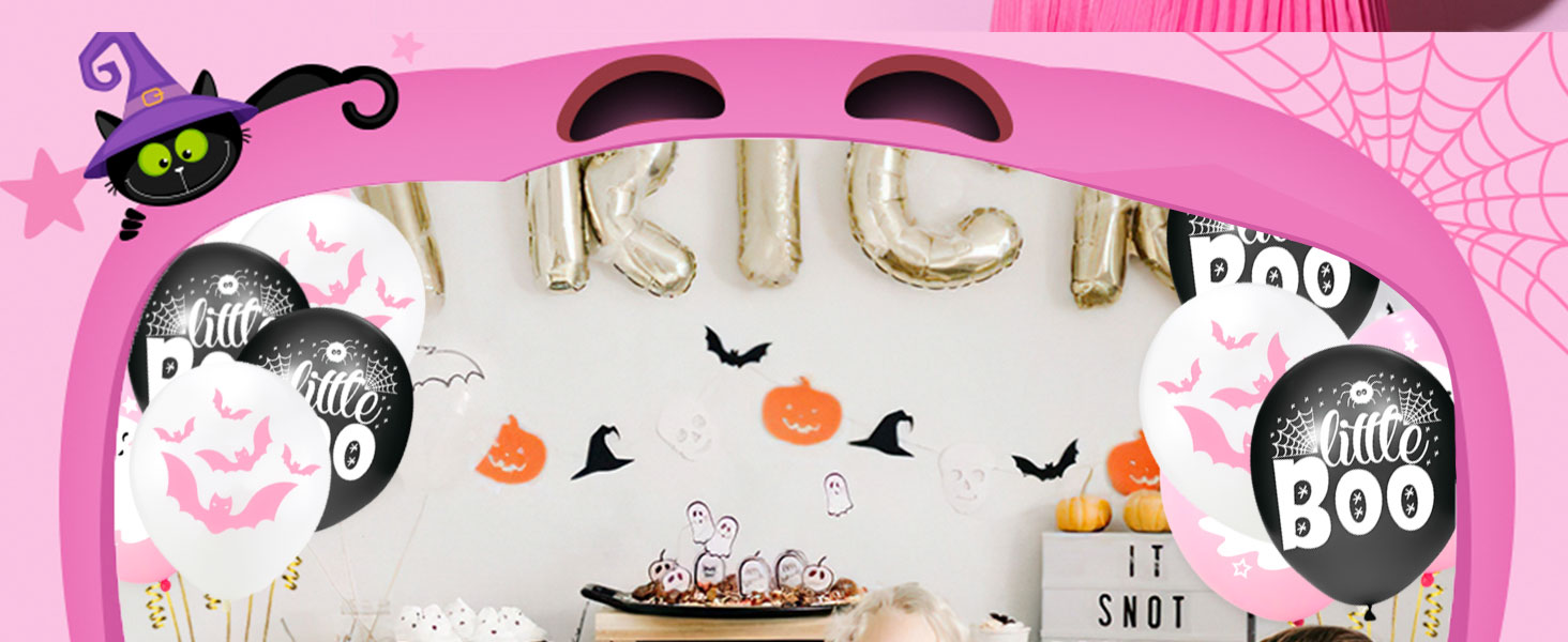 Halloween decorations birthday horror balloons black spider web white balloon ghost boo bats pink