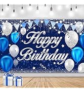 MDCGFOD Happy Birthday Banner - Birthday Decorations for Men Women Boys Girls Blue Sliver Birthda...