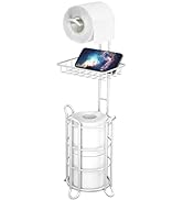 Toilet Paper Roll Holder Stand Bathroom Tissue Holders Free Standing with Middle Shelf Storage Re...
