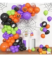 Amandir 153pcs Halloween Balloon Arch Kit Different Size 18 12 10 5inch | Black Orange Purple Gre...