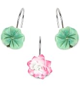 Resze Lotus Flowers and Leaves Shower Curtain Hooks, Home Decoration Shower Curtain Rings, Suitab...