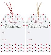 Christmas Gift Tags, Christmas Gift Tags with String,100 Pcs Merry Christmas Design Tags Xmas Hol...