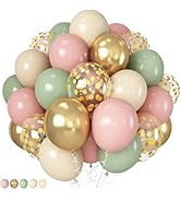 HILAVO Pink and Green Balloons Retro Sage Green Pink Metallic Gold Confetti Balloons Olive Green ...