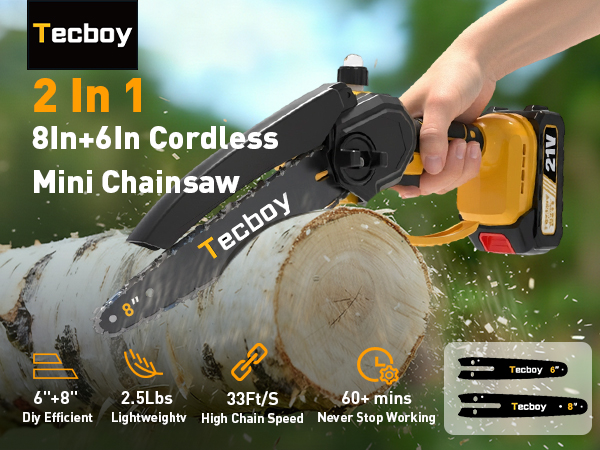 2-IN-1 Mini Electric Chainsaw 8&6 Inch Cordless Portable Chain Saw for Makita Battery