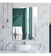 Frameless Bathroom Mirror for Wall, Rectangle Beveled Edge Mirror for Over Sink, Tempered Glass, ...