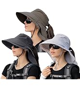 3 Pack Womens Ponytail Sun Hat with Neck Flap Wide Brim UV Protection Bucket Hat Summer Beach Fis...
