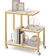 Giantex 3-Tier Side Table with Wheels, G-Shaped Mobile End Table with Open Shelves & Metal Frame,...