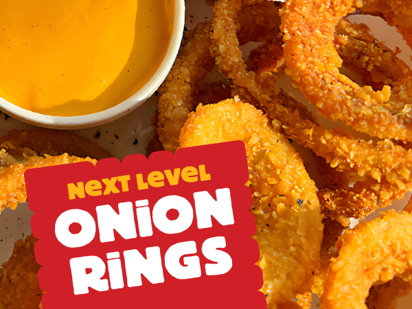 Close up of onion rings made with crushed Cheez-It crackers, Next Level Onion Rings